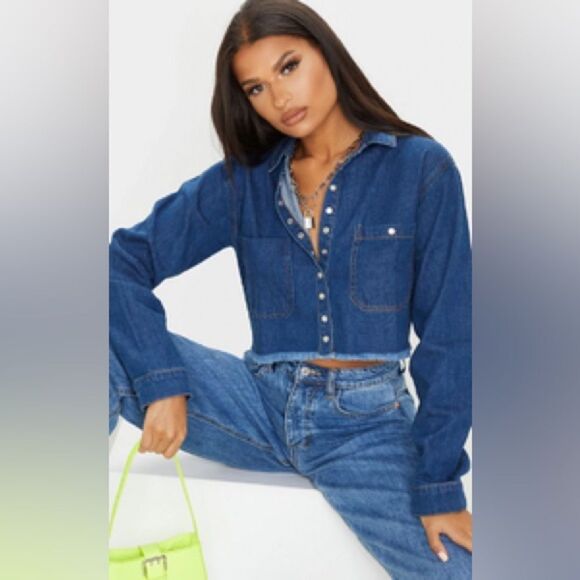Pretty Little Thing Denim Cropped Jacket Size 10 - Picture 1 of 13